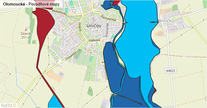 Olomoucká - záplavové mapy stoleté vody