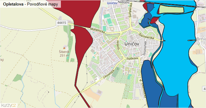 Opletalova - záplavové mapy stoleté vody