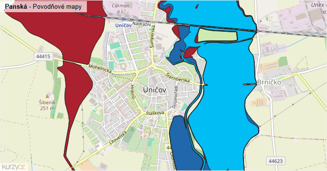 Panská - záplavové mapy stoleté vody