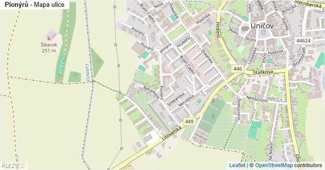 Pionýrů - mapa ulice