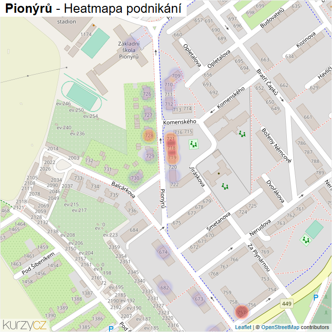 Mapa Pionýrů - Firmy v ulici.