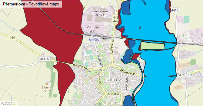 Přemyslova - záplavové mapy stoleté vody