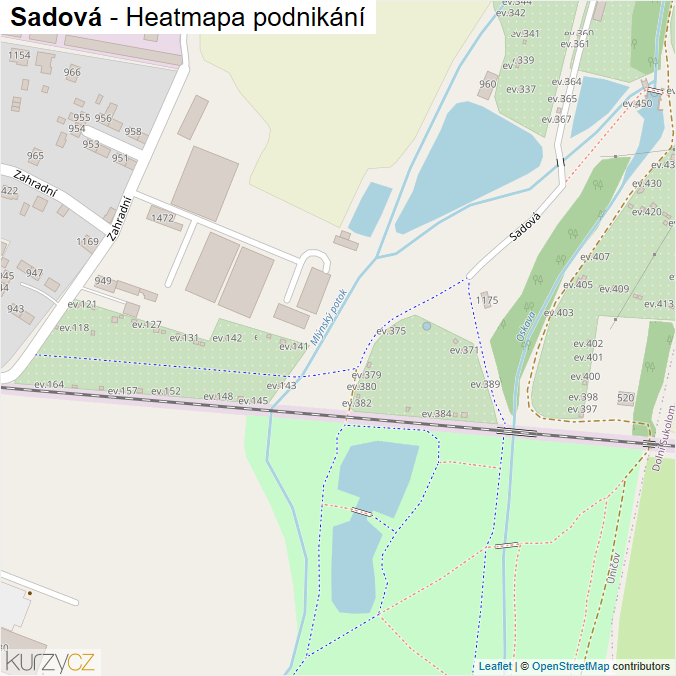 Mapa Sadová - Firmy v ulici.