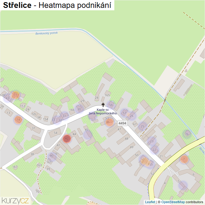 Mapa Střelice - Firmy v části obce.