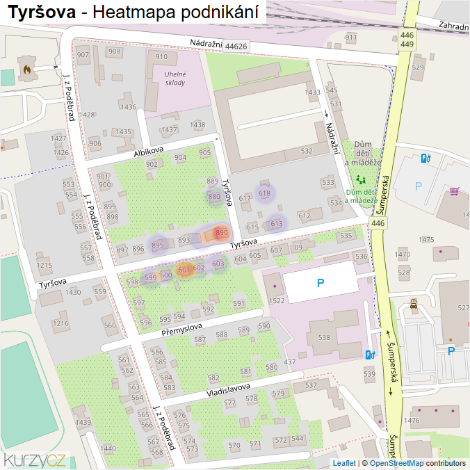 Mapa Tyršova - Firmy v ulici.