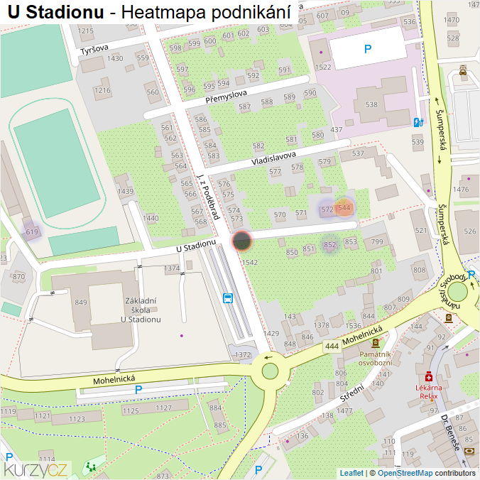 Mapa U Stadionu - Firmy v ulici.
