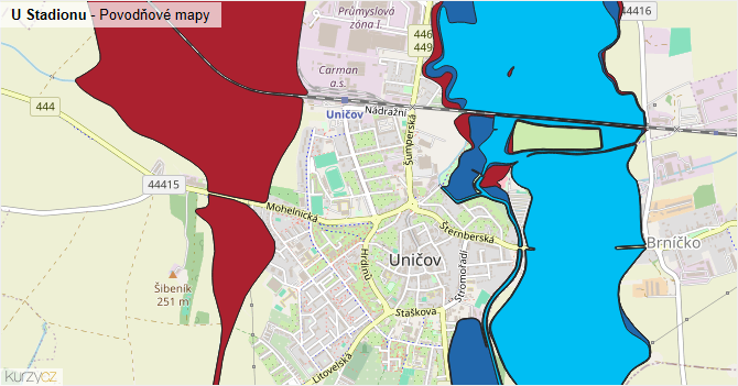 U Stadionu - záplavové mapy stoleté vody