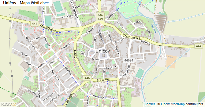 Uničov - mapa části obce
