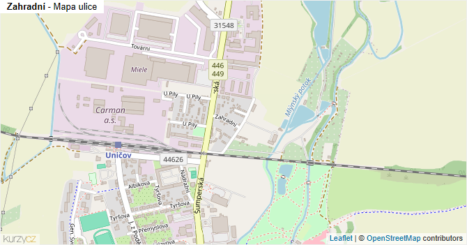 Zahradní - mapa ulice