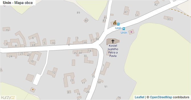 Unín - mapa obce