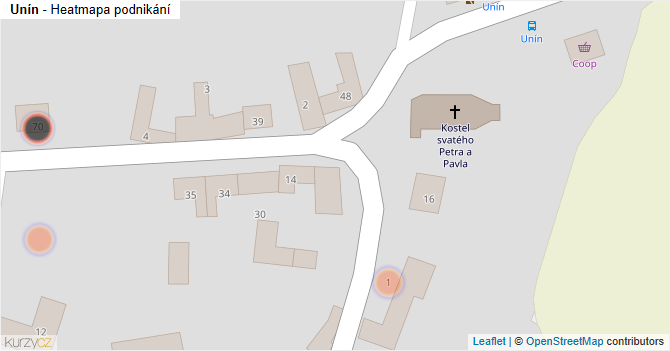 Unín - mapa podnikání