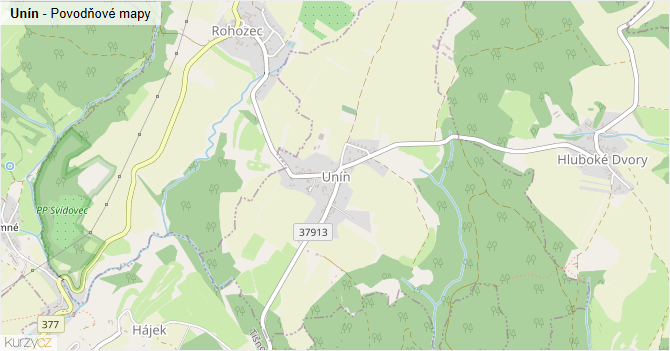 Unín - záplavové mapy stoleté vody