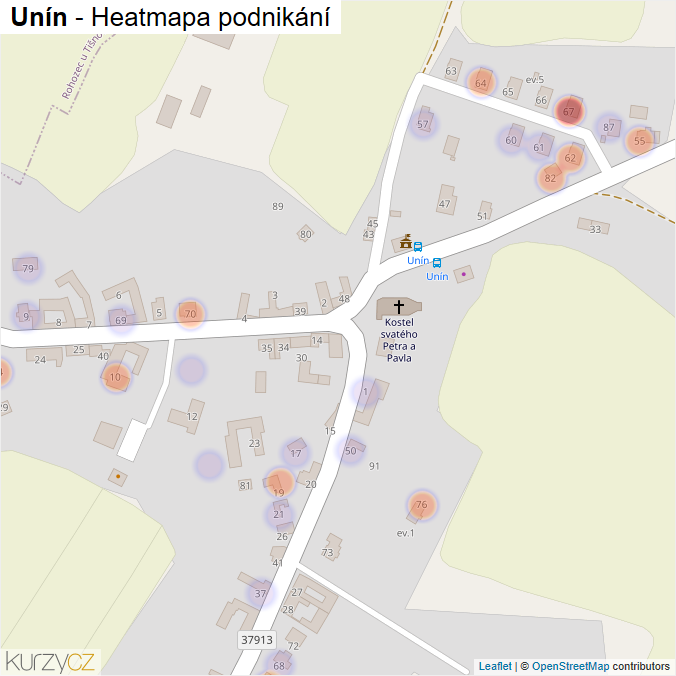 Mapa Unín - Firmy v části obce.