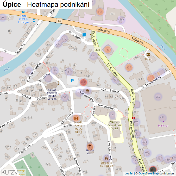 Mapa Úpice - Firmy v obci.