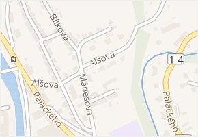 Alšova v obci Úpice - mapa ulice