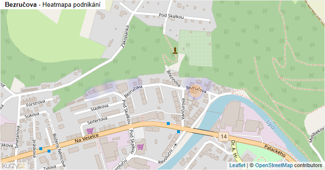 Bezručova - mapa podnikání