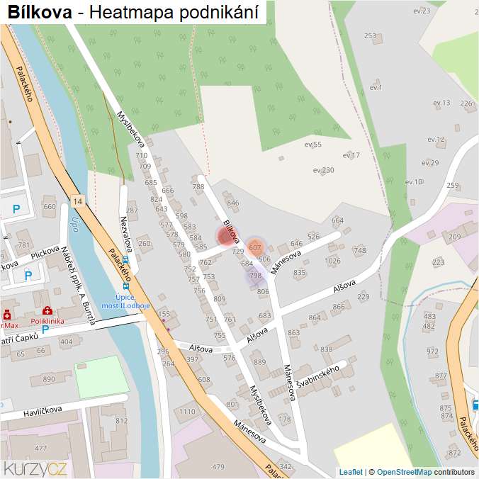 Mapa Bílkova - Firmy v ulici.