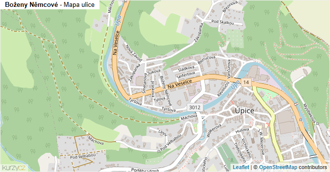Boženy Němcové - mapa ulice