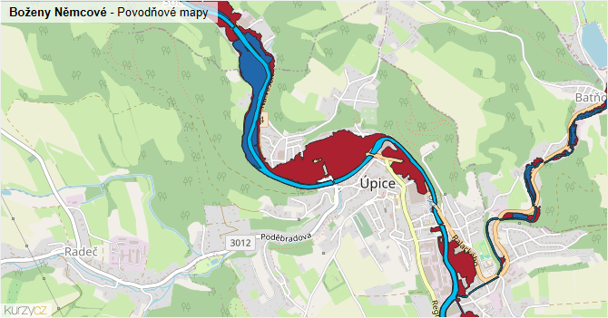 Boženy Němcové - záplavové mapy stoleté vody