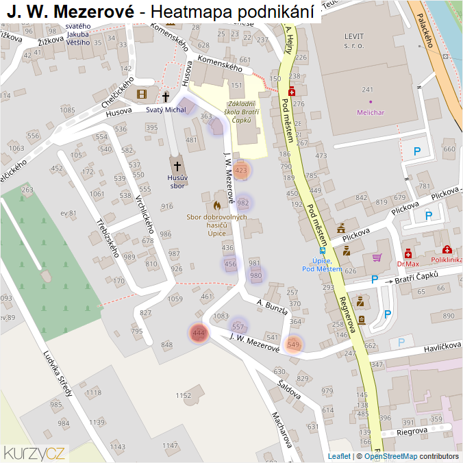 Mapa J. W. Mezerové - Firmy v ulici.