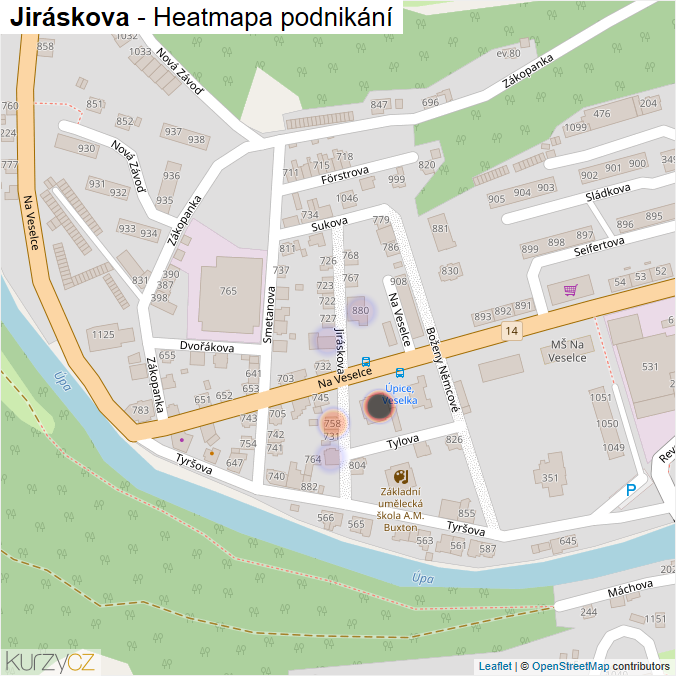 Mapa Jiráskova - Firmy v ulici.