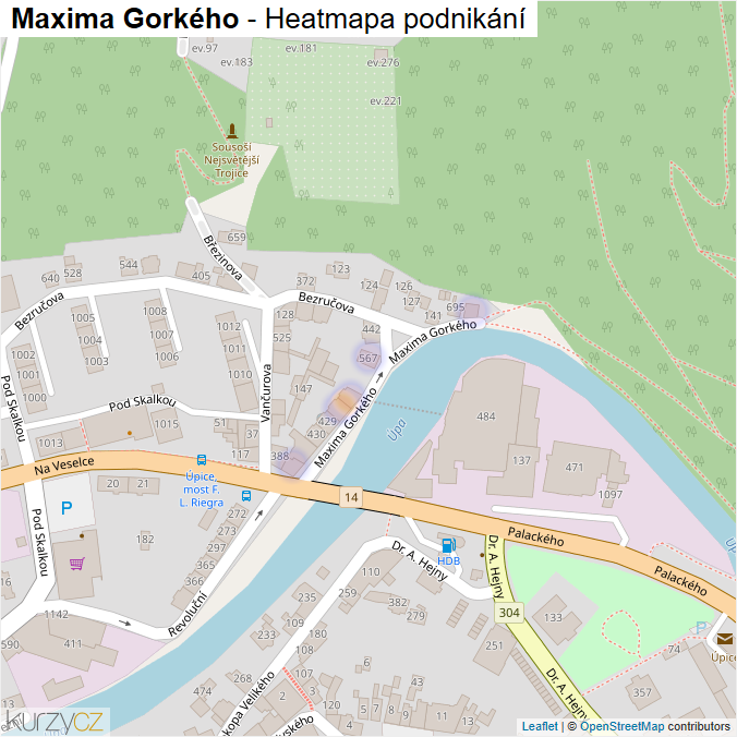 Mapa Maxima Gorkého - Firmy v ulici.