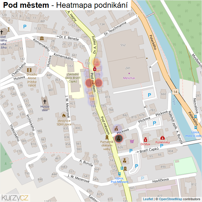 Mapa Pod městem - Firmy v ulici.