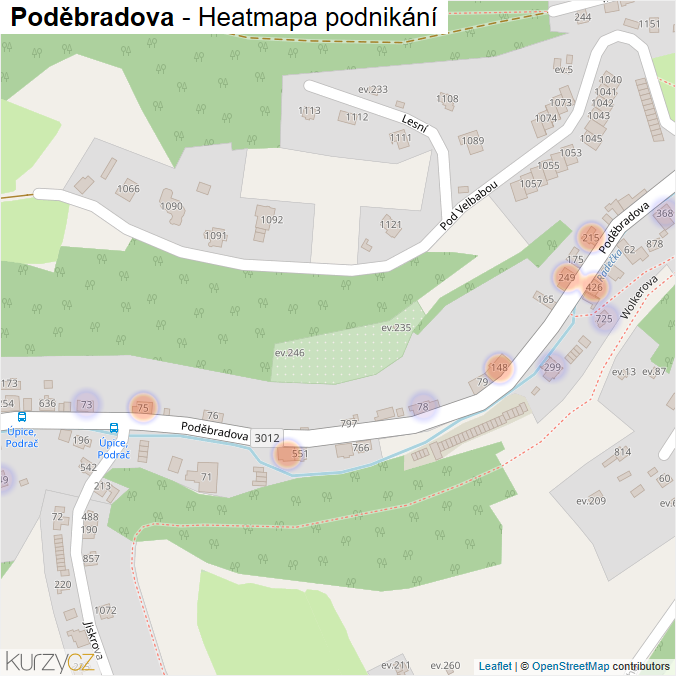 Mapa Poděbradova - Firmy v ulici.