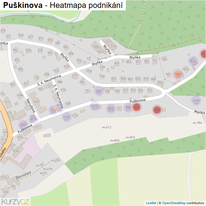 Mapa Puškinova - Firmy v ulici.