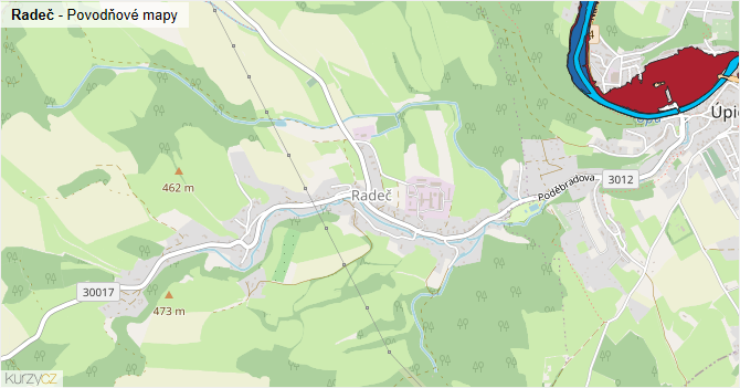 Radeč - záplavové mapy stoleté vody