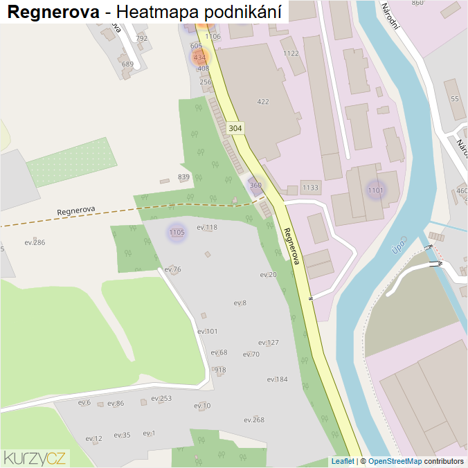 Mapa Regnerova - Firmy v ulici.
