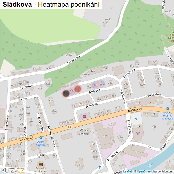 Mapa Sládkova - Firmy v ulici.