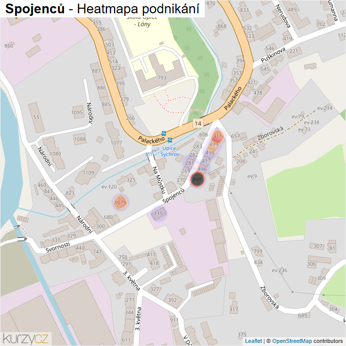 Mapa Spojenců - Firmy v ulici.