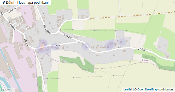 V Důlni - mapa podnikání