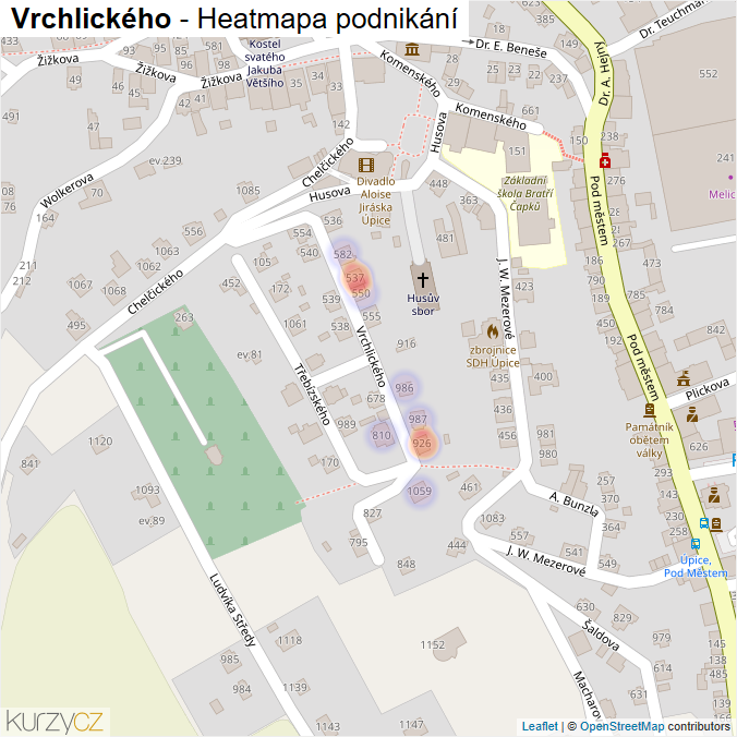 Mapa Vrchlického - Firmy v ulici.