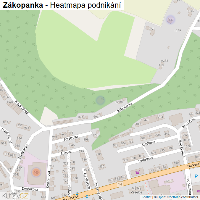 Mapa Zákopanka - Firmy v ulici.