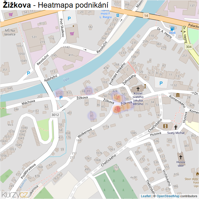 Mapa Žižkova - Firmy v ulici.