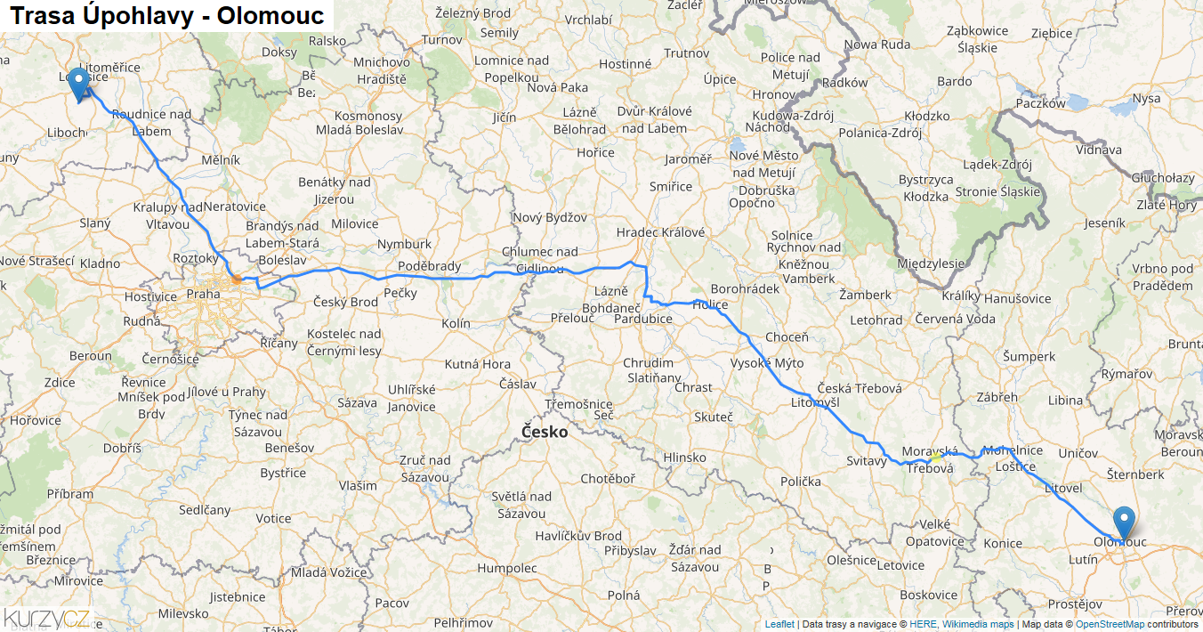 Úpohlavy-Olomouc, mapa trasy