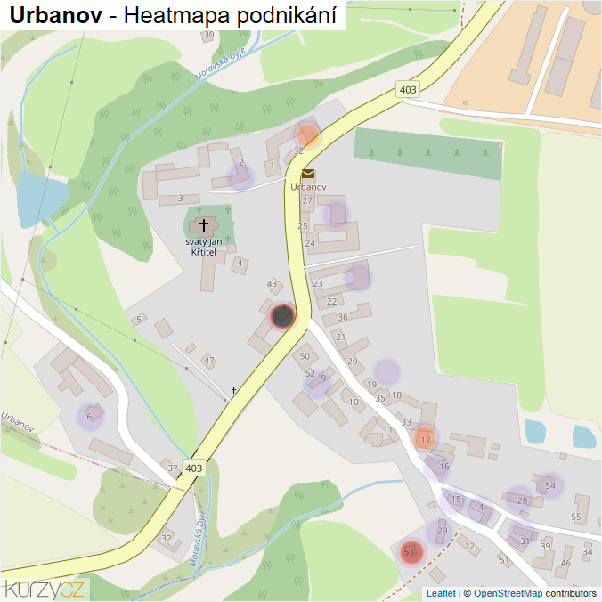 Mapa Urbanov - Firmy v části obce.