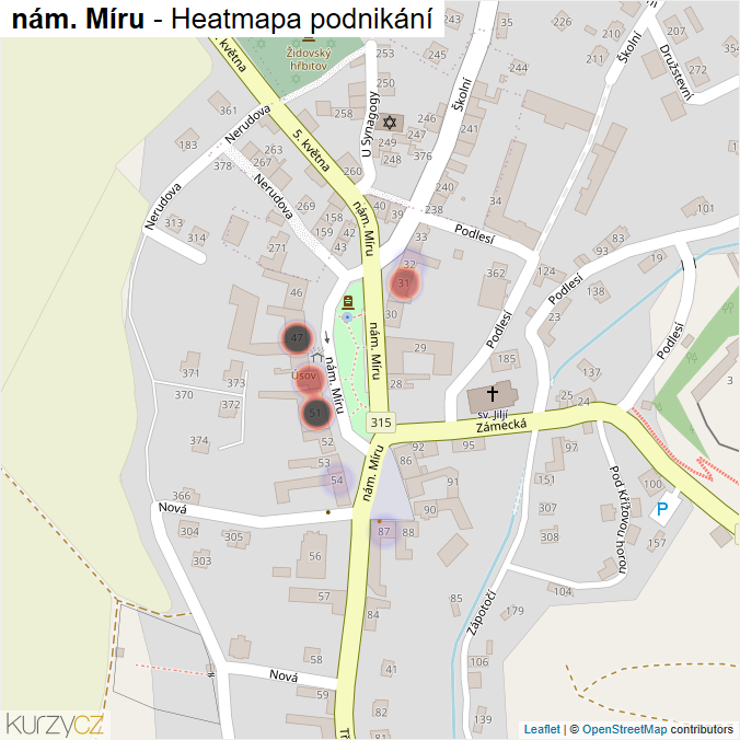 Mapa nám. Míru - Firmy v ulici.