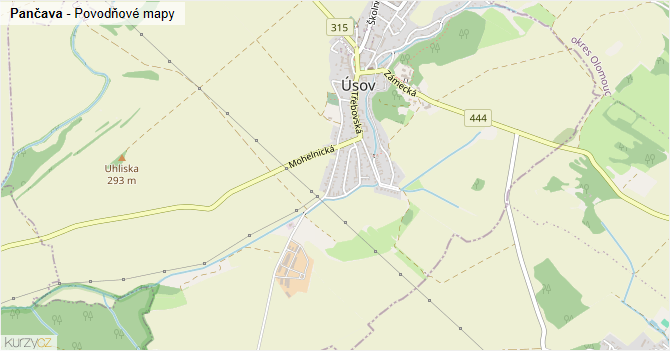 Pančava - záplavové mapy stoleté vody