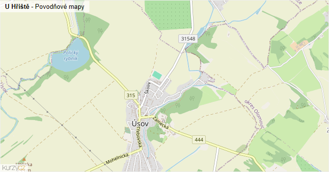 U Hřiště - záplavové mapy stoleté vody