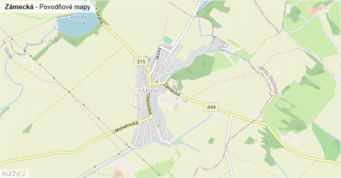 Zámecká - záplavové mapy stoleté vody