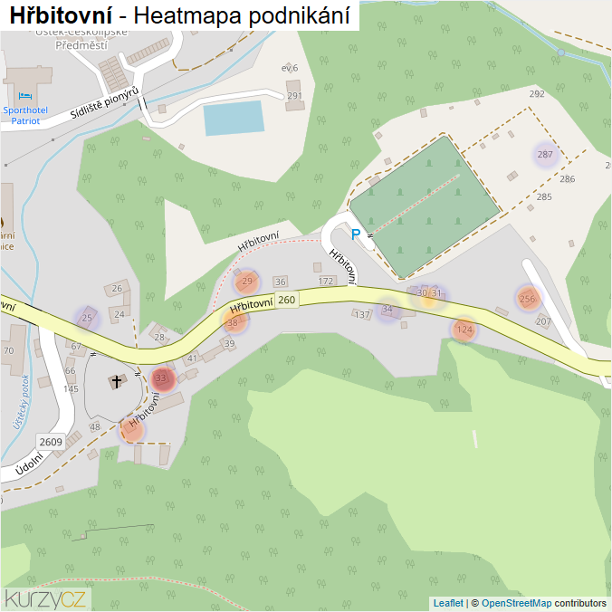 Mapa Hřbitovní - Firmy v ulici.