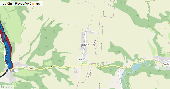 Julčín - záplavové mapy stoleté vody