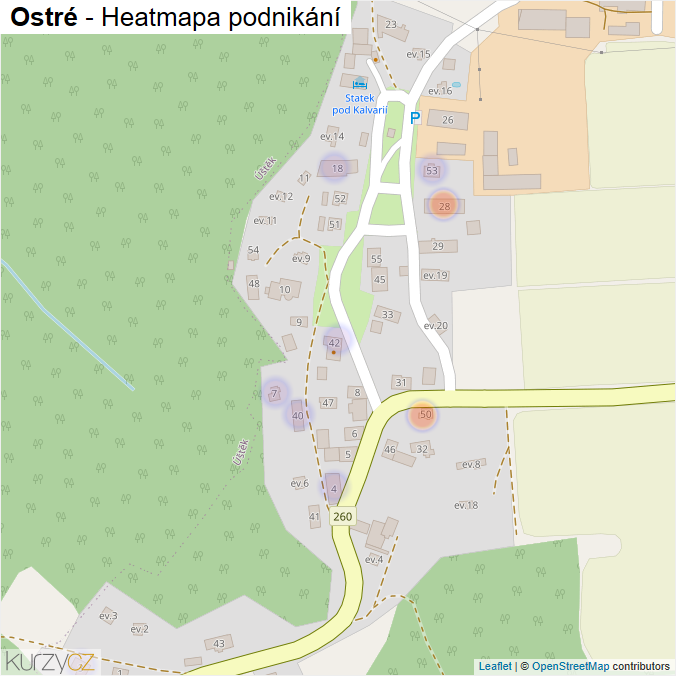 Mapa Ostré - Firmy v části obce.
