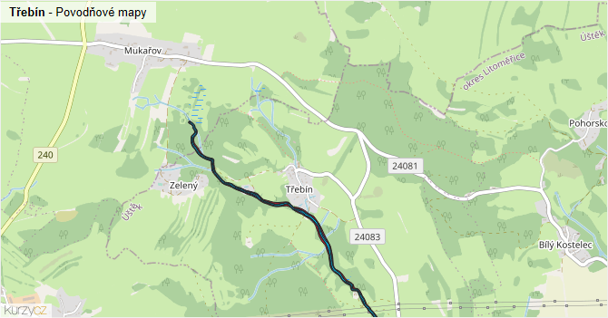 Třebín - záplavové mapy stoleté vody