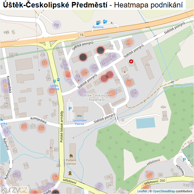 Mapa Úštěk-Českolipské Předměstí - Firmy v části obce.