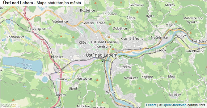 Ústí nad Labem - mapa statutárního města