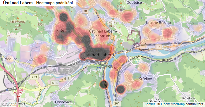 Ústí nad Labem - mapa podnikání